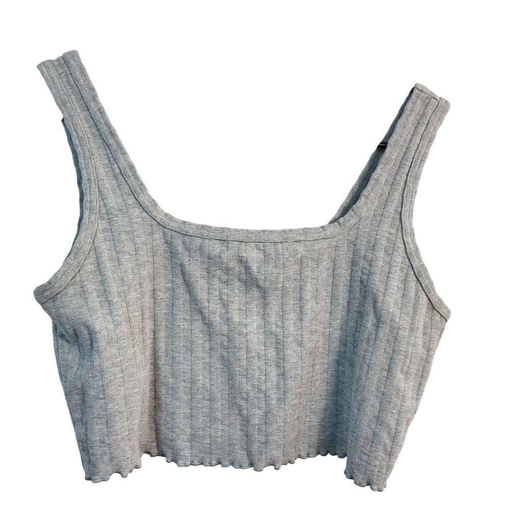 Aerie OFFLINE Womens Large Ribbed Crop Tank Top Gray Stretch Athleisure Lounge